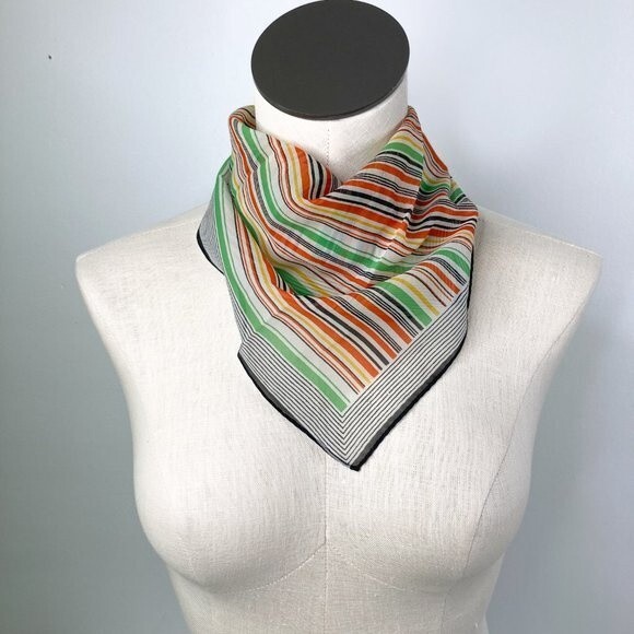 Vintage Striped Square Scarf MCM Mod Retro Polyester Japan - Picture 6 of 14